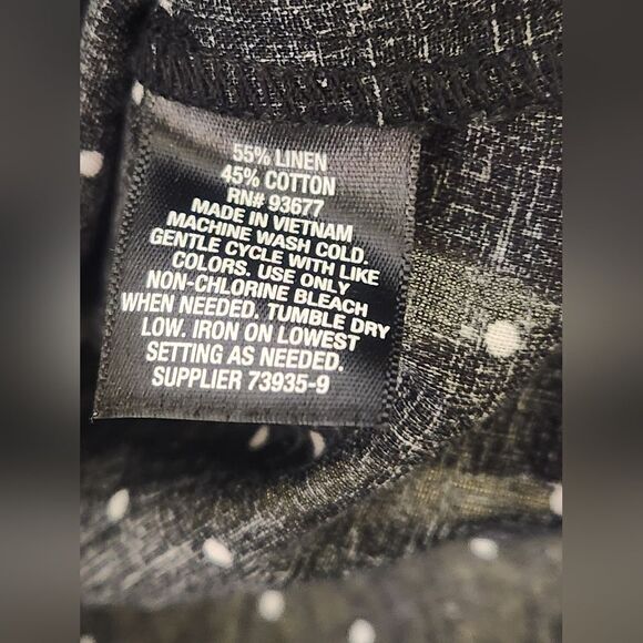 Worthington L Black Polka Dots LINEN Blend Shrtslvs Women’s Top Blouse - Picture 6 of 9